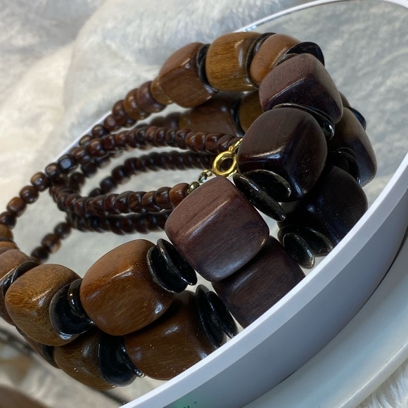 Vintage Ethnic Boho Tribal Wood Jewelry Handmade Necklace from Estate Sale 22.5” - Picture 6 of 7